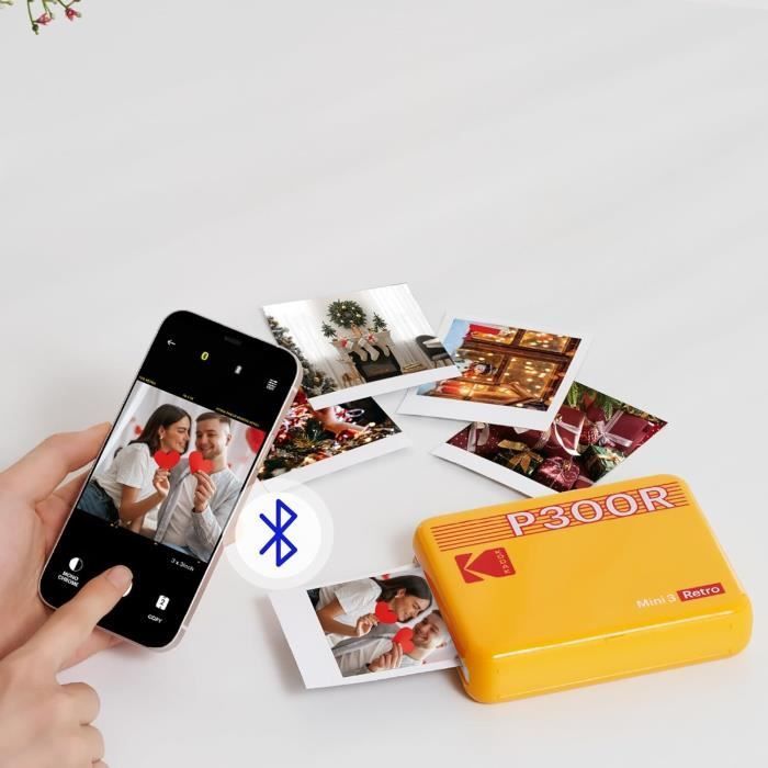 Tragbarer Fotodrucker – KODAK – Mini 3 Retro – 4PASS – Bluetooth – 7,6 x 7,6 cm – Weiß