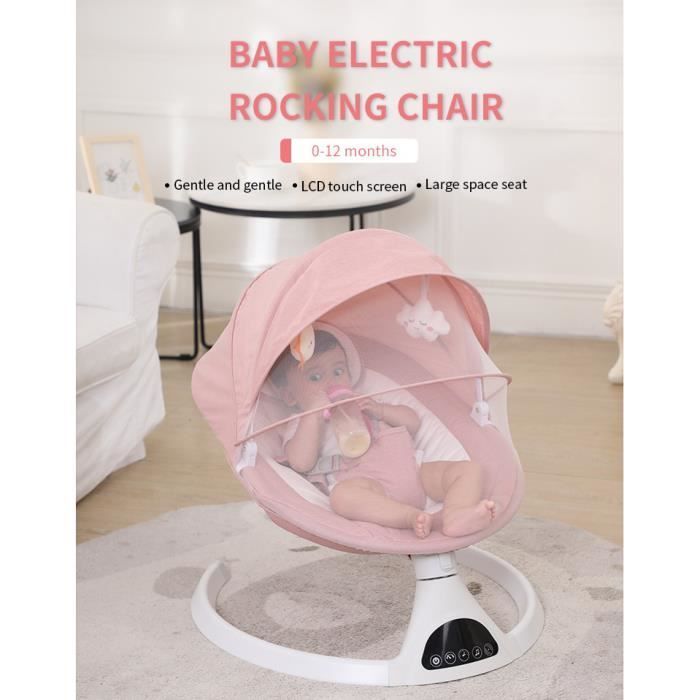 Cadeira de balanço/cadeira de descanso elétrica para bebês de 0 a 12 meses até 20 kg, 5 velocidades com almofada de assento - Rosa