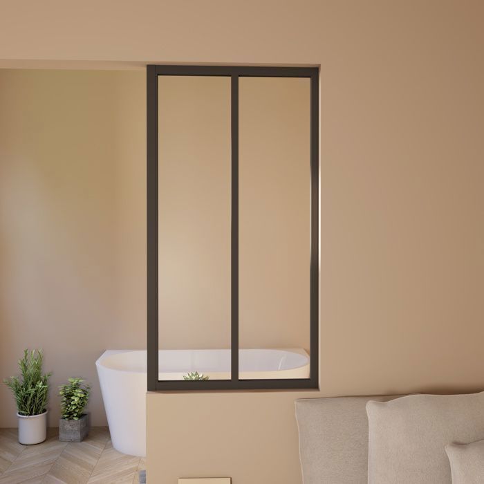 Verrière atelier en Alu - 63x108 cm - Noir - verre trempé - 2 vitrage Fixe - AICA