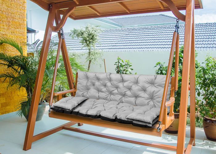 Cojín de jardín de 180x60x50 cm + 2 cojines para columpio, impermeable, gris claro.