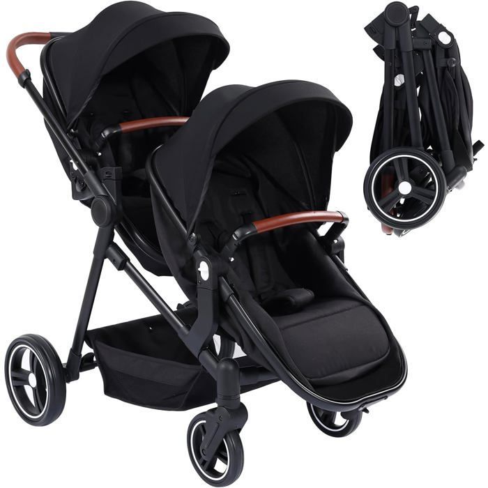 Cochecito doble ligero, carrito de viaje plegable, cochecito tándem compacto con asientos reversibles, capazo para bebé, carga máxima 30 kg.