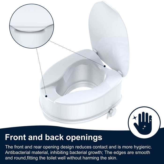 Rehausseur WC 15 cm avec couvercle, siège toilette ergonomique antidérapant jusqu’à 180 kg