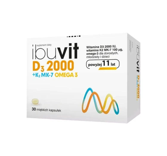 Ibuvit D3 2000 K2 MK-7 Omega-3 suplement diety dla dzieci, młodzieży i dorosłych 30 kapsułek