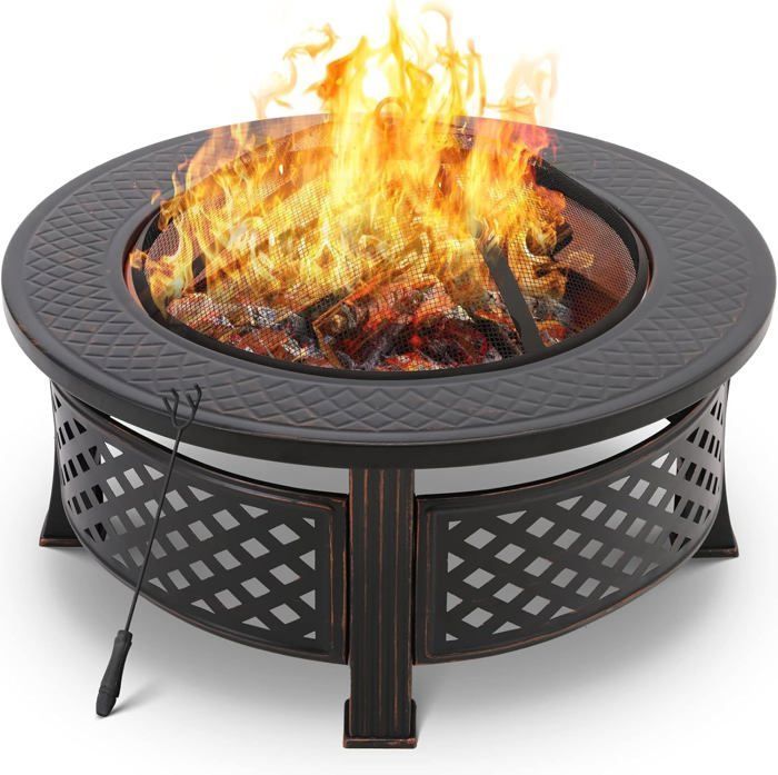 Braséro Barbecue Exterieur avec Housse de Protection, 3 en 1 Cheminée de Jardin, 80x80x54cm, Chauffage en Hiver