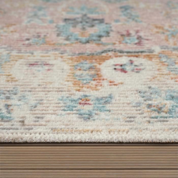 Paco Home Tapis Exterieur Terrasse Balcon Tapis Cuisine Motif Oriental Vintage Rose Crème 60x100 cm