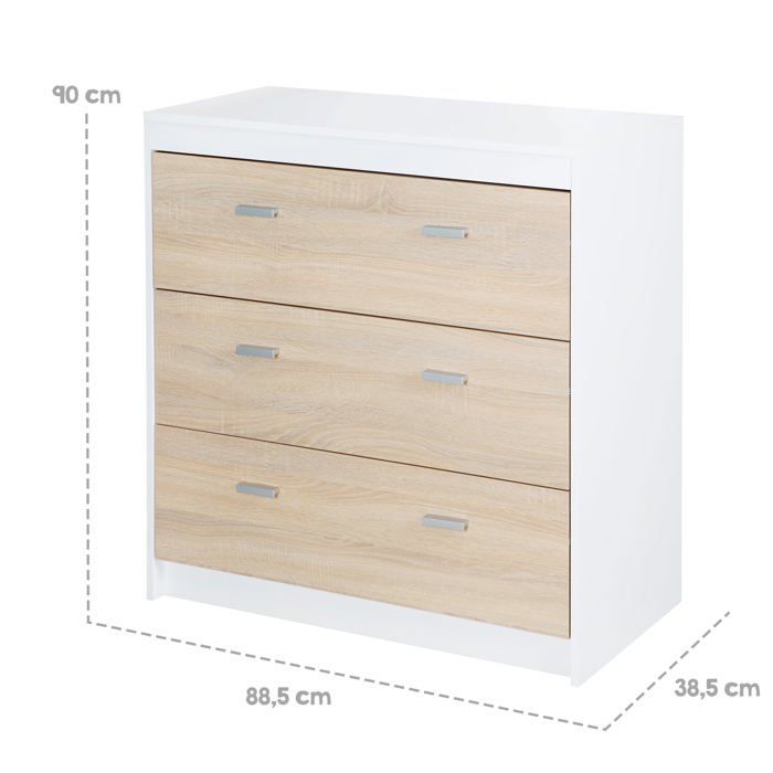 ROBA Gabriella changing table - 3 drawers - two-tone - ROBA brand - Oak wood effect - White