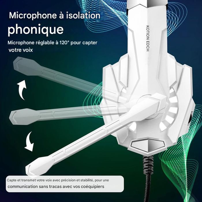 Fone de ouvido para jogos PS5 com microfone com cancelamento de ruído e luz LED - Áudio estéreo com graves potentes - para PS5, PS4, Xbox, Nintendo e PC