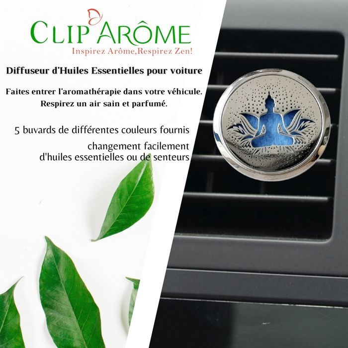 Diffuseur pour Voiture - ZEN'ARÔME - Bodhi Clip'Arôme - Acier Inox - 5 Buvards Réutilisables - Parfum Naturel