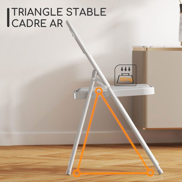 Lot de 4 chaises pliantes - HOMCOM - portables - siège rembourré en velours côtelé et cadre en acier - blanc