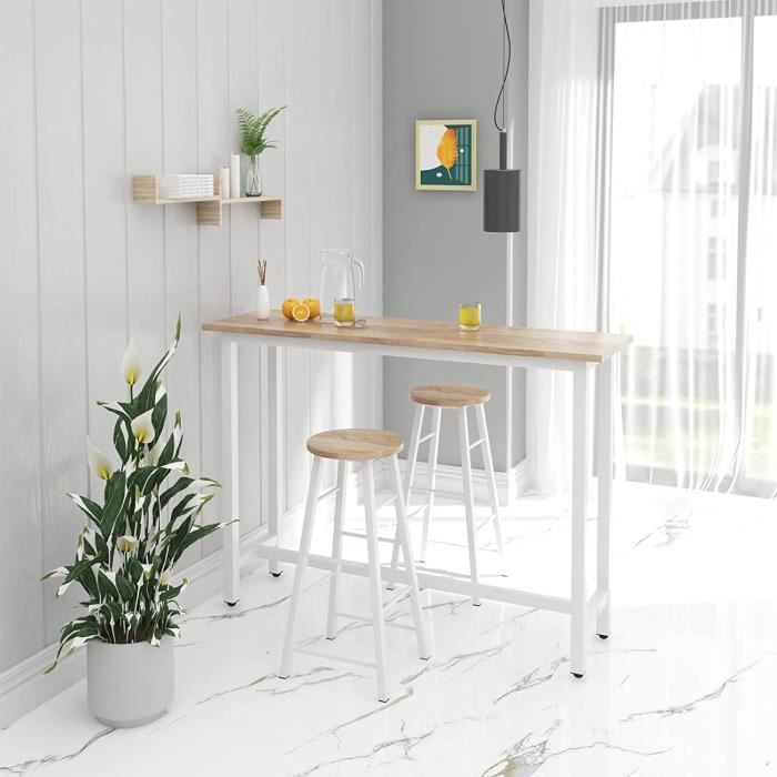 WOLTU 1 x Mesa de bar, mesa de bistró, mesa de comedor, estructura metálica, tablero de MDF, 140x40x100 cm, roble claro