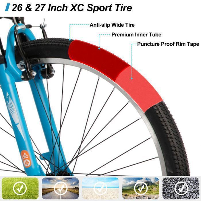 HILAND 26 pouces VTT,21 vitesses pour hommes et femmes, cadre en acier haute résistance, freins en V, vélo hardtail adulte,Gris