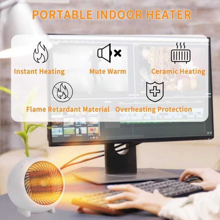 Calefactor auxiliar - Silencioso - Cerámico PTC - 500W - Portátil - Eléctrico