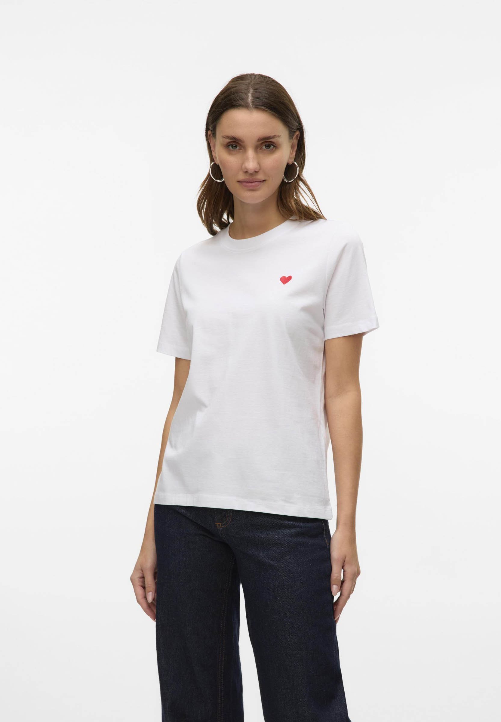 Vero Moda VMPAULINA - Camiseta básica - branco brilhante com detalhe de coração vermelho