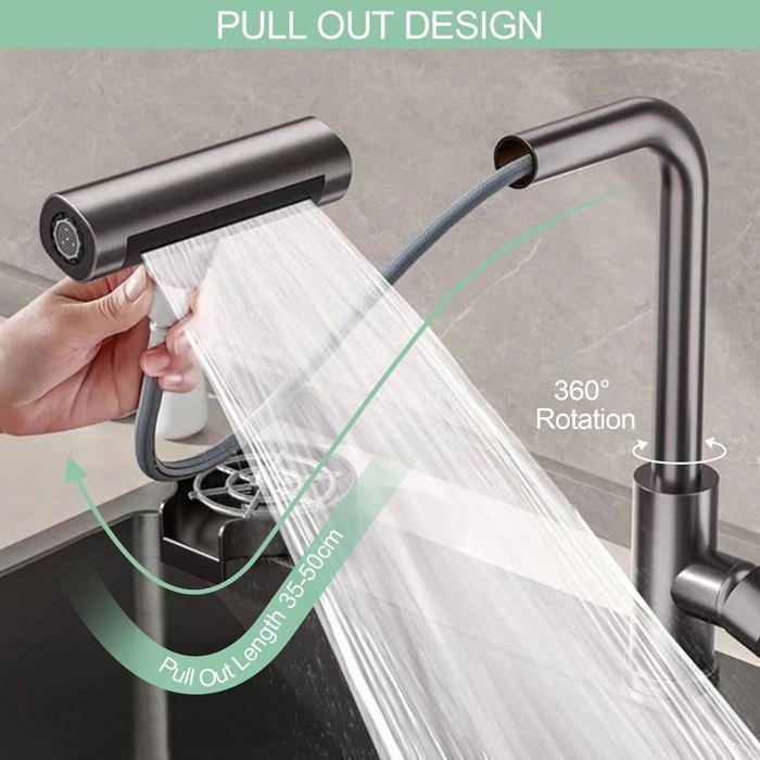 Rubinetto da cucina con doccetta estraibile, girevole a 360°, miscelatore da cucina in acciaio inox con 4 modalità di getto, nero