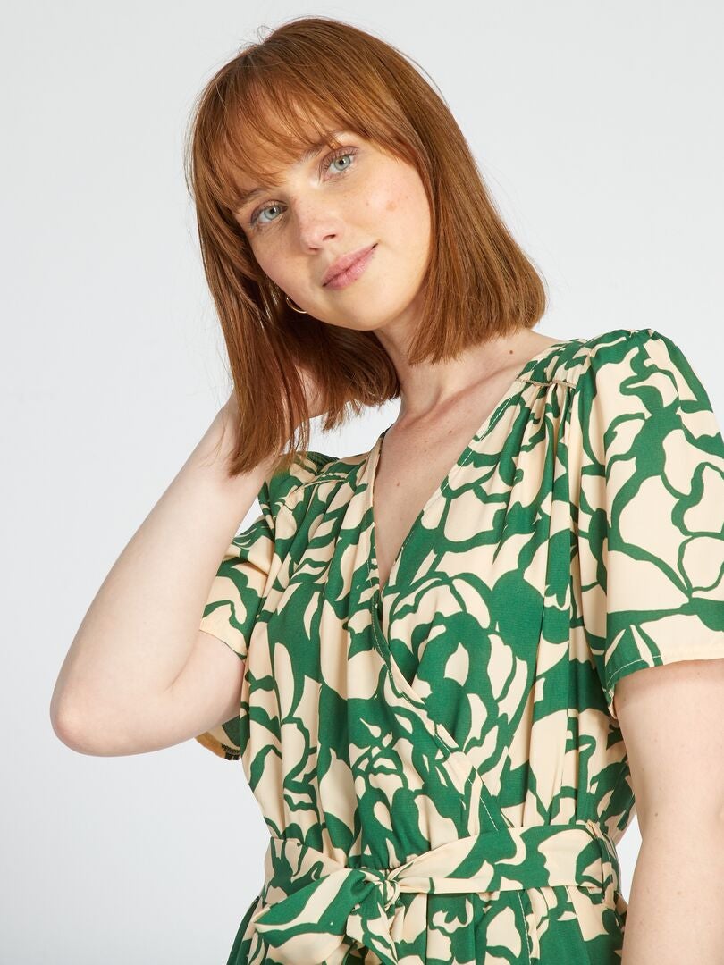 Wikkeljurk met korte mouwen - BEIGE