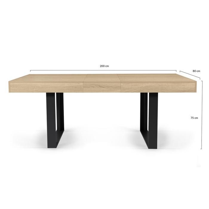 Mesa de comedor rectangular extensible IDMARKET Phoenix para 4-8 personas, madera y negro, 160-200 cm