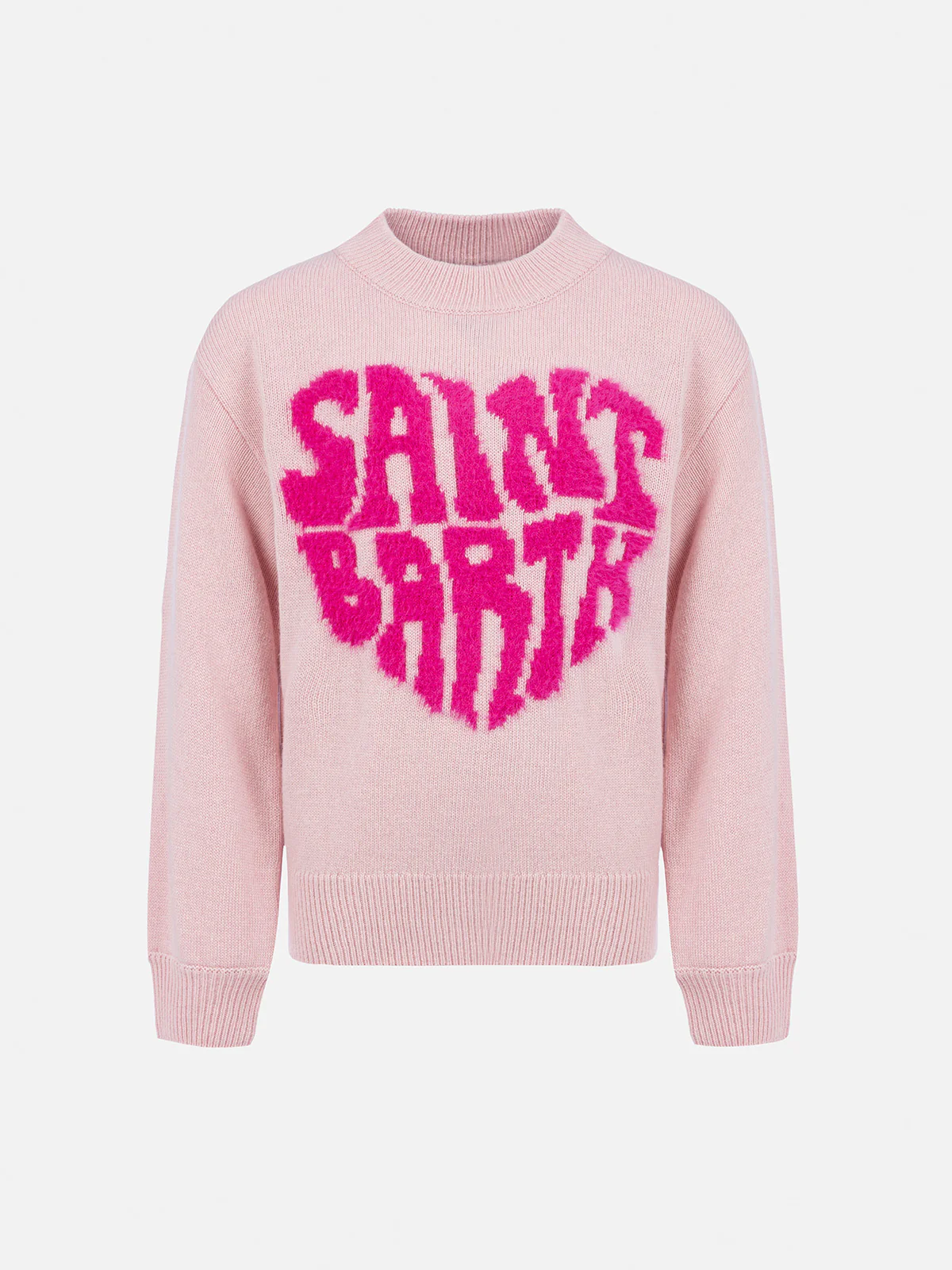 Roze trui met ronde hals van Danya voor meisjes met Saint Barth-logo.