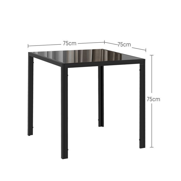 Mesa de comedor - HOMCOM - para 4 personas - tablero de cristal templado y patas de acero - 75 x 75 x 75 cm - negra
