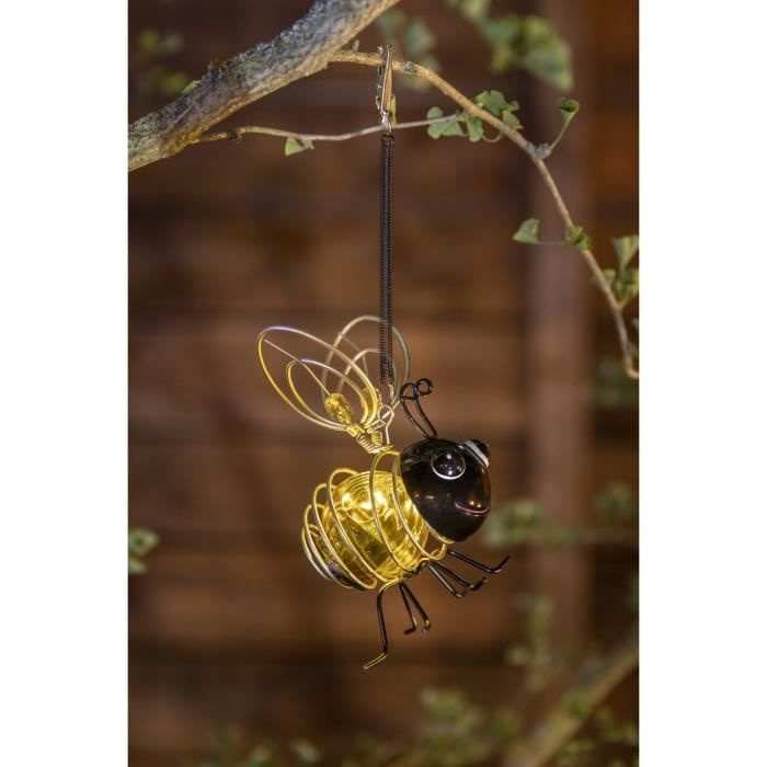 Lampada solare a forma di ape - GALIX - 4 LED bianchi - 8 ore di luce - Metallo e vetro