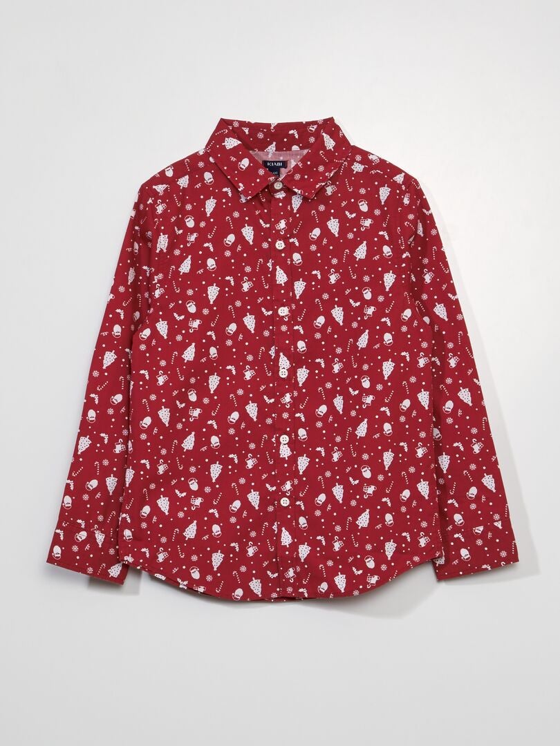 Camisa navideña de popelina con árboles - ROJA