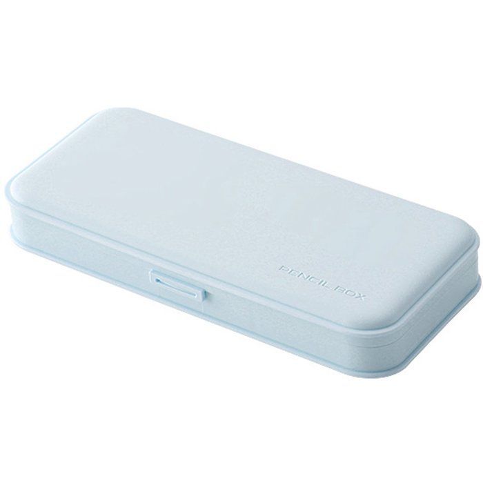 Blue pencil case with compartments, for school.