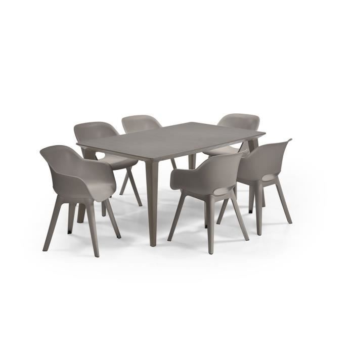 Tavolo ALLIBERT GARDEN LIMA 160x100cm - Cappuccino + 3 set di 2 poltrone AKOLA Cappuccino - Resina