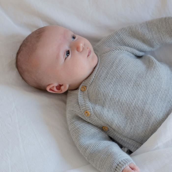 Conjunto para bebé recién nacido - Gris - Punto bobo - 100% acrílico - Unisex - 3 piezas