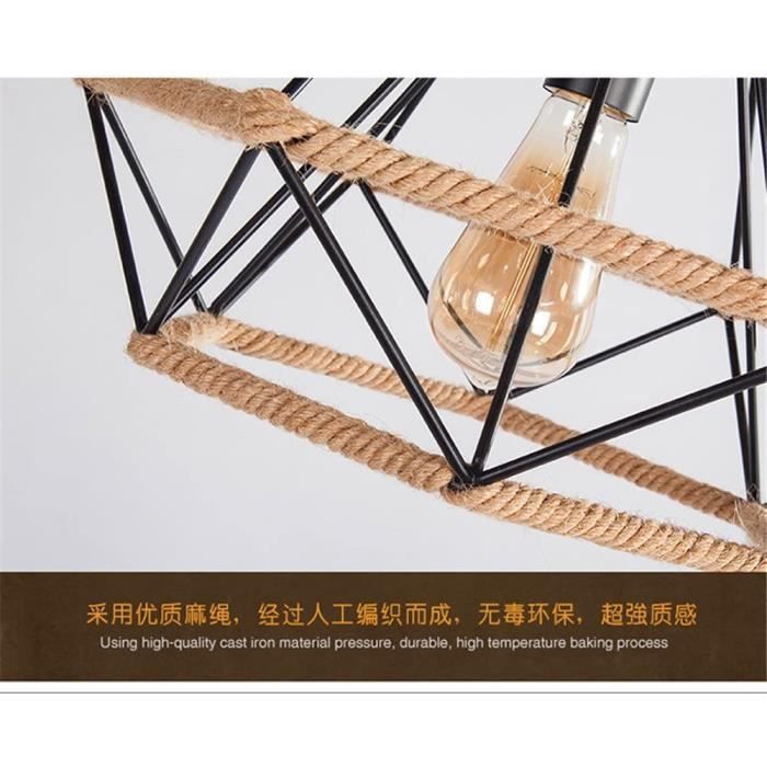 Kawoo Retro Industriële Hanglamp 25 cm Diamantvormig Verstelbare Hanglamp van Henneptouw voor Eetkamer, Bar