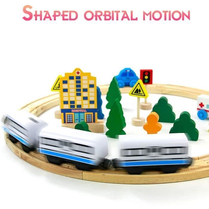 Pista per trenino elettrico in legno, gioco educativo di avventura con macchinine per bambini