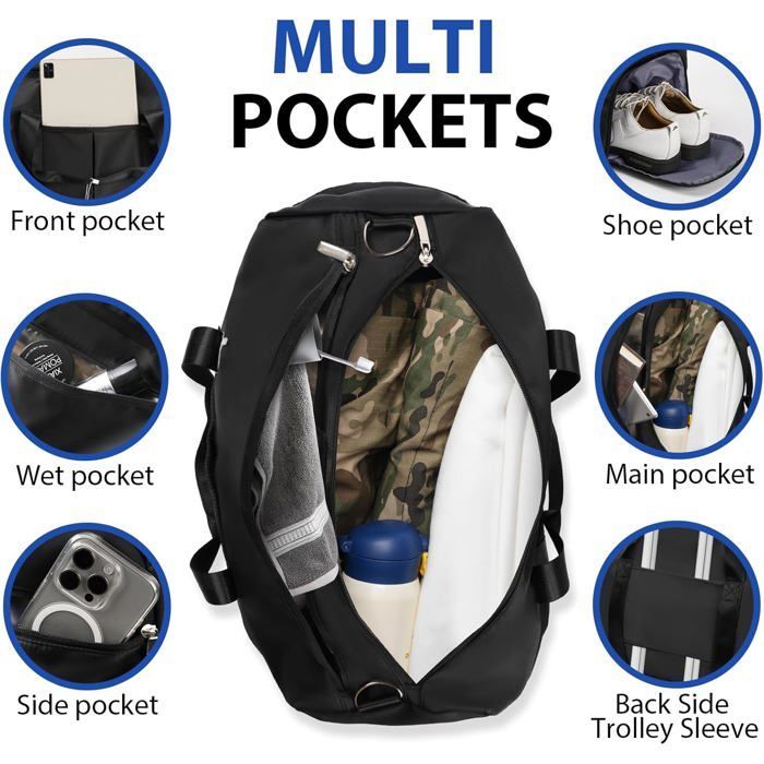 Men's sports bag - Waterproof travel bag with wet item pocket and shoe compartment
