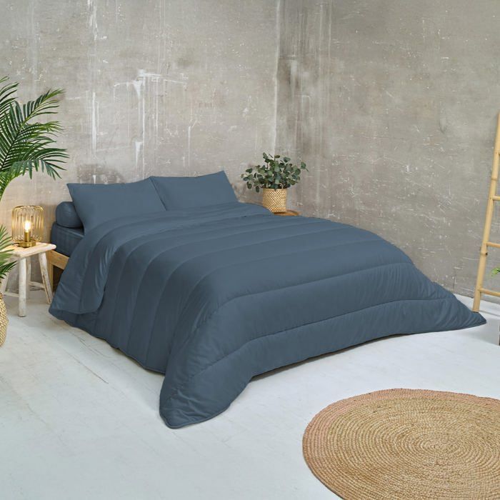 Piumino avvolgente di peso medio 220x240 cm per letto matrimoniale - Rivestimento ultra morbido - 350 g/m² - Prodotto in Francia - Blu - BLEU CALIN