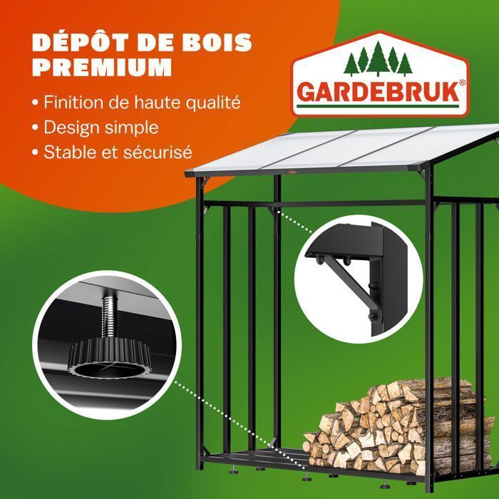 GARDEBRUK® XXL Portalegna, Nero, Riparo per legna in acciaio con tetto, Stoccaggio legna, Portalegna da esterno