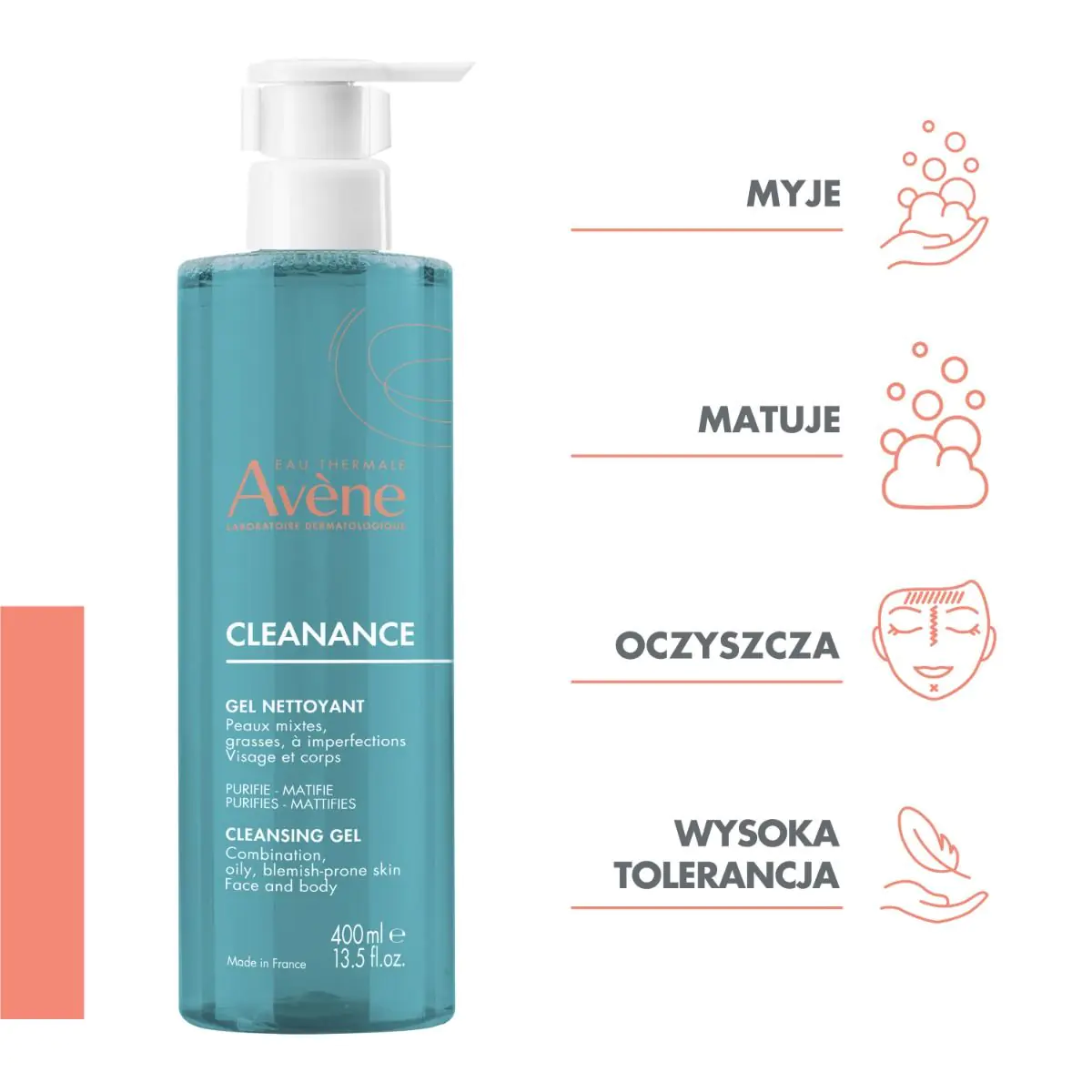 Avène Cleanance Żel oczyszczający do cery tłustej i trądzikowej, 400 ml