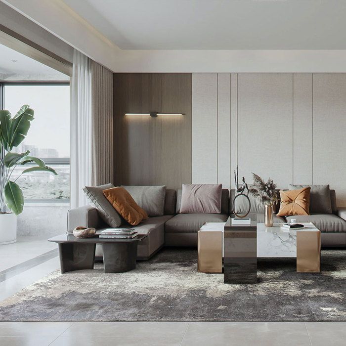 Contemporary Wool Rug Alpes HAMID, Soft Modern Rug, (Ivory Grey, 300 x 200 cm)