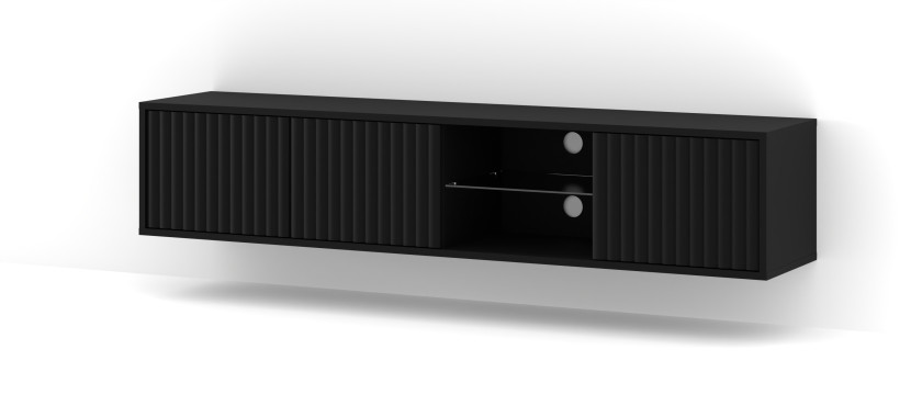 Szafka RTV MITA 156 cm wisząca frezowana czarny mat