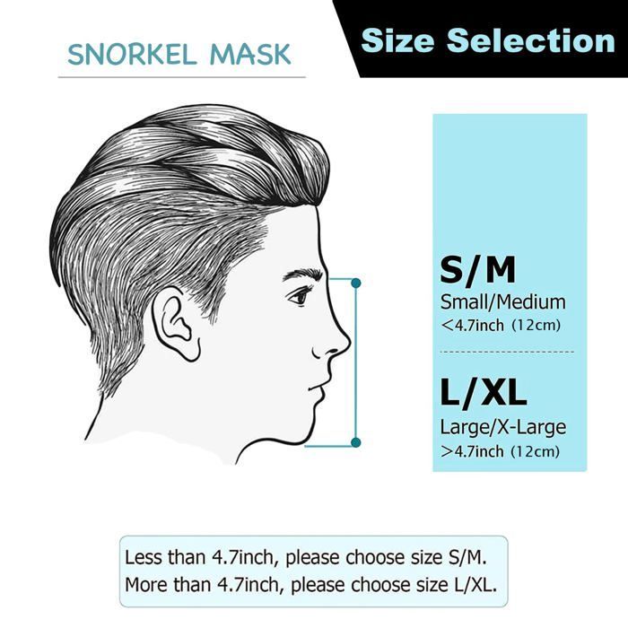 Bleu Noir Masque de Plongée Intégral 180° avec Support Caméra de Sport,Anti-buée Masque Snorkeling pour Adultes/Enfants(S/M)