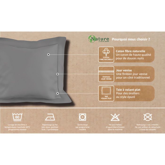 Fronha de algodão 50x75 cm PERCALE cru, por Soleil d'ocre
