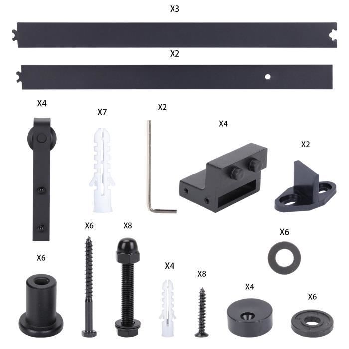 MOGOD 244cm Kit de Quincaillerie Porte de Grange Coulissante Kit Rail Porte Coulissante pour Double Porte/I-Forme