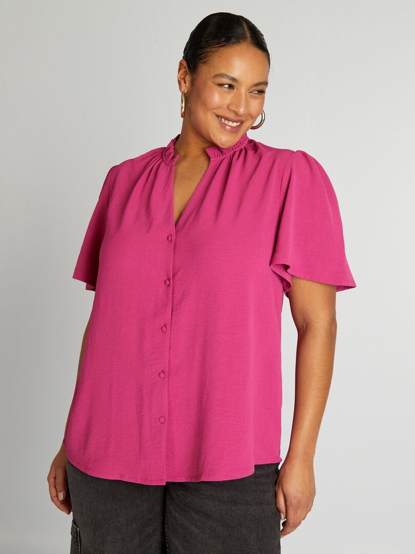 Blusa suave con volantes - ROSA