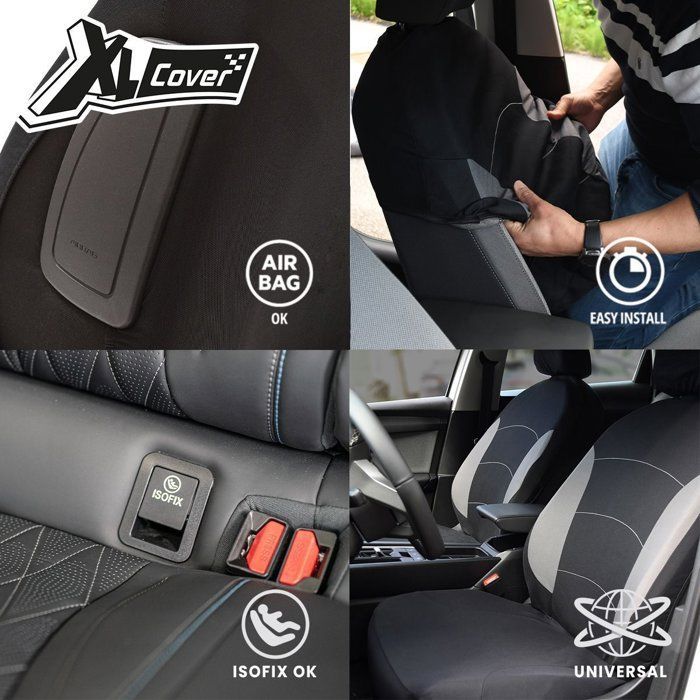 Capas para bancos de carro - XLCOVER - Design dividido - Compatível com airbag - Capas para bancos dianteiros, encostos de cabeça e banco traseiro