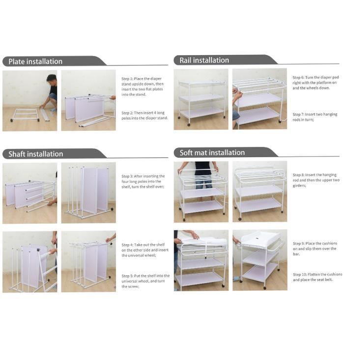 Table à langer multifonctionnelle et pratique - JEOBEST - Blanc - 84*48*90cm - 3 couches - 60kg