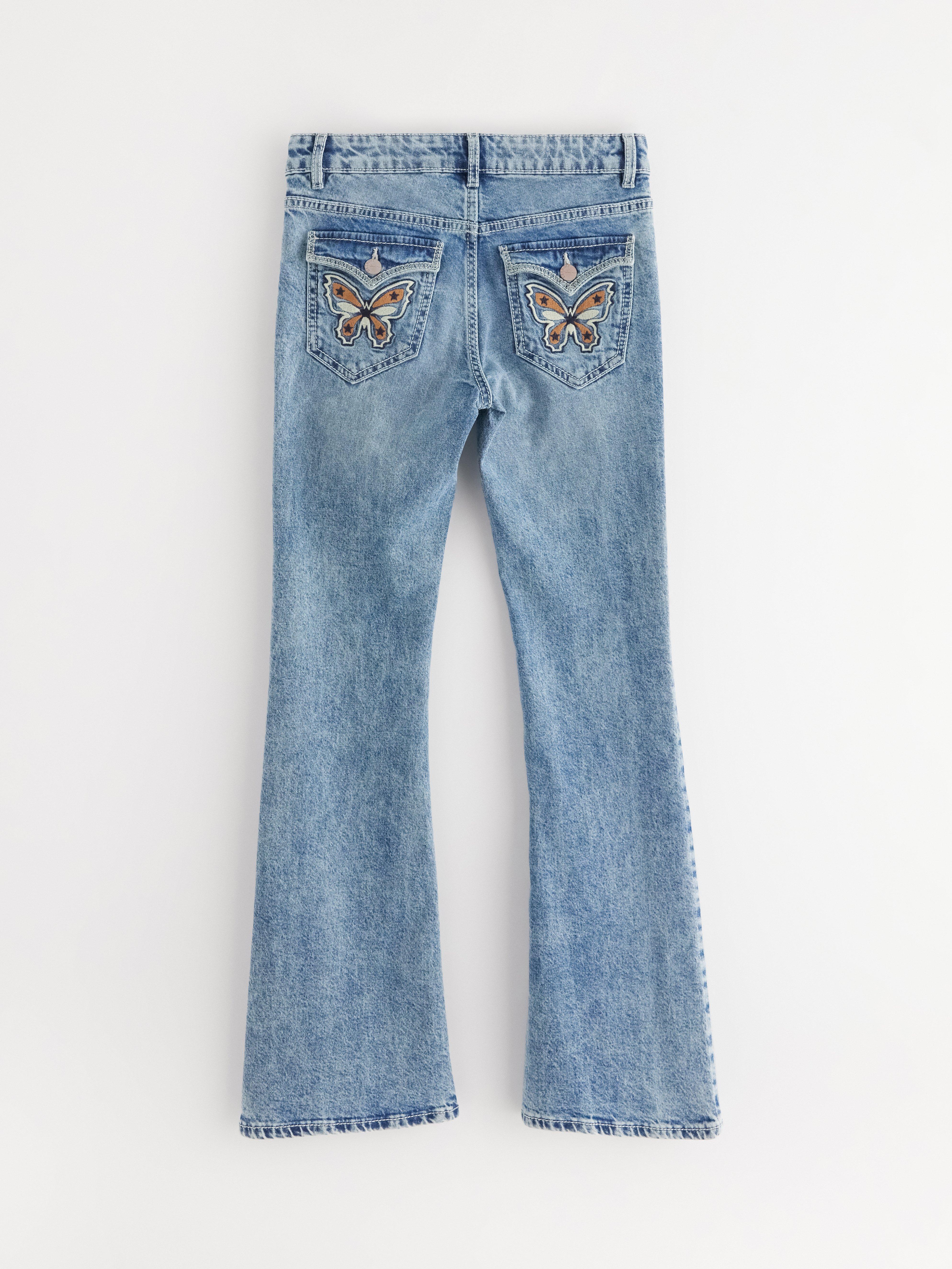 Blugi FREJA cu croială evazată și broderie Denim