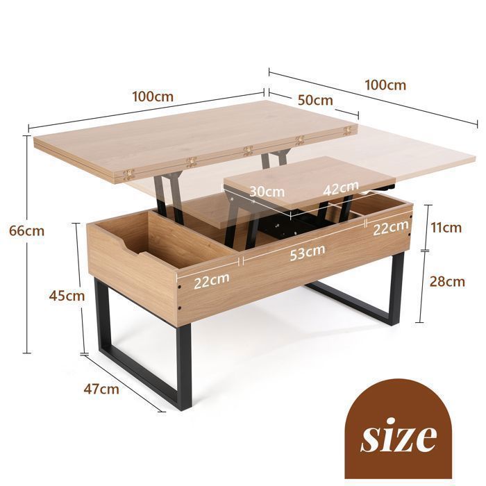 Table Basse Relevable - VOWNER - Multifonctionnelle 3 en 1 - Couleur du bois
