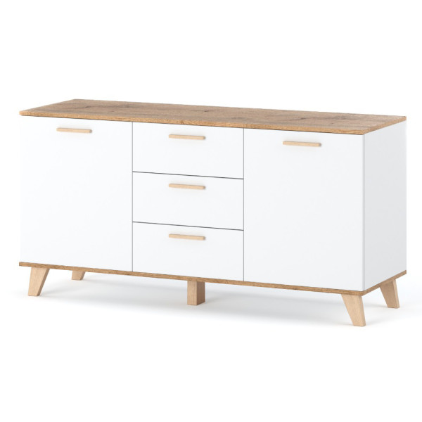 Komoda biała skandynawska olivier 150cm szafka 3 szuflady