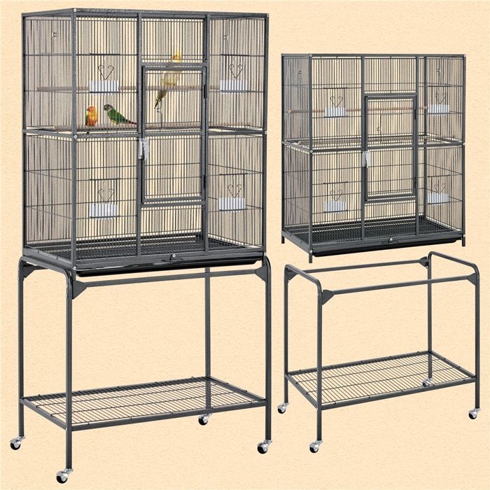 Yaheetech Vogelkäfig 81 x 47 x 160 cm Voliere für Wellensittiche, Pfeifenten und Kanarienvögel auf Rädern mit abnehmbarem Ständer