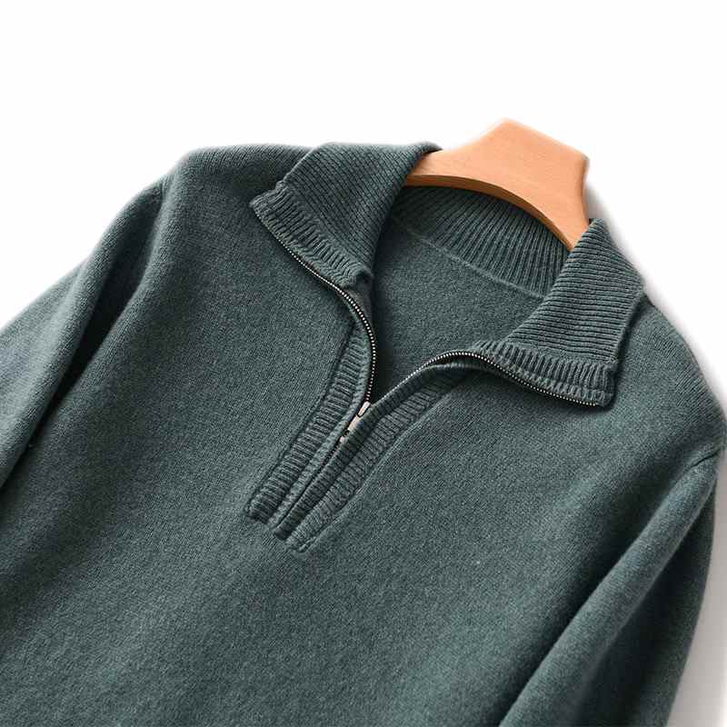 Męski sweter na jesień/zimę, półotwarty kołnierz, luźny, dzianinowy sweter oversize, 100% wełna, męska kurtka, gruba