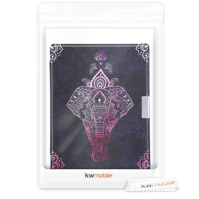 KWMOBILE Étui liseuse Kobo Aura Edition 1 - Housse simili cuir à rabat magnétique, motif éléphant fuchsia