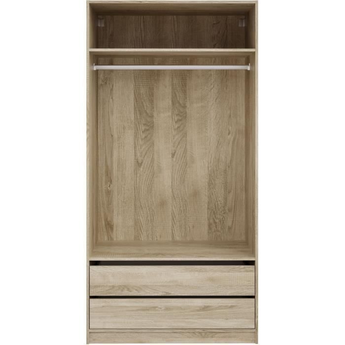 Wardrobe - Oak finish - 2 drawers - 2 shelves - 1 hanging rail - W100 x D57 x H200 cm