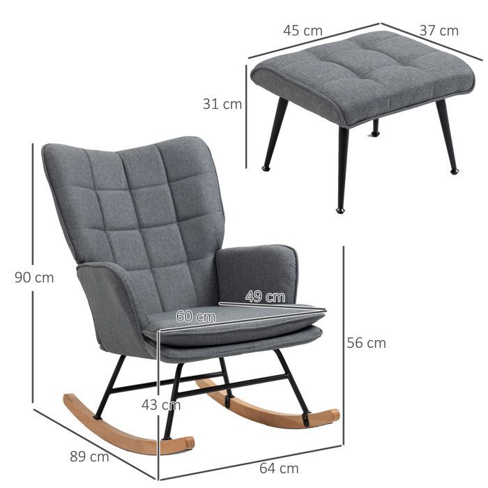Fauteuil à bascule jusqu'à 130 kg Fauteuil à bascule avec pouf Fauteuil à accoudoirs Fauteuil d'allaitement aspect