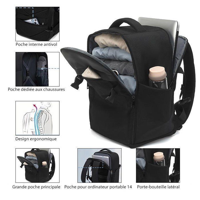 Mala de viagem multifuncional de 40x20x25cm, ideal para cabines de avião, adequada para diversas situações, portátil e leve.